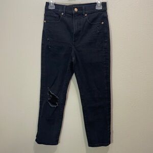 Express slim super high rise distressed jeans in black